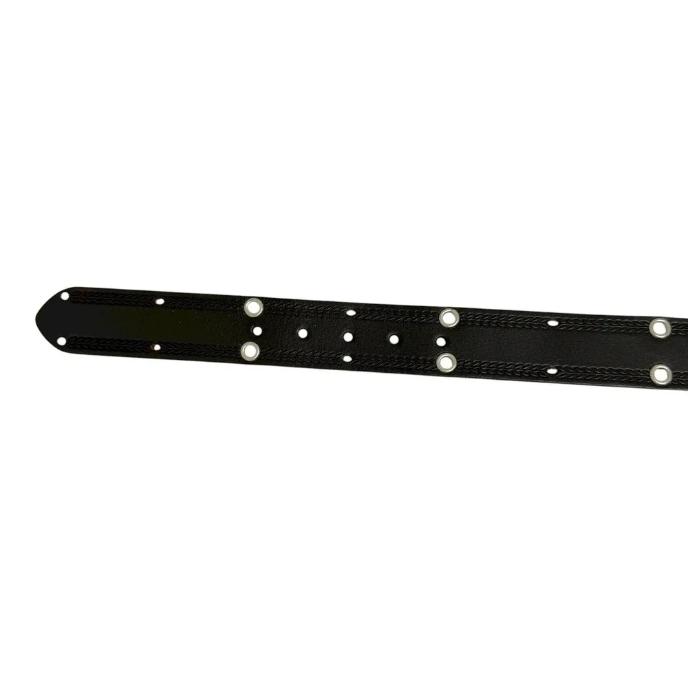 Lucky Brand Men's Size 34 Black Leather Belt Grommet And‎ Embossed Detail NWT